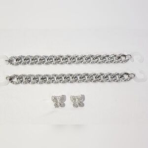 Silver Chain Bracelet and Butterfly Croc Shoe Charms Jibbitz